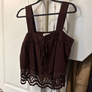 Rachel Zoe Dark Brown Lace Hem Crop Top